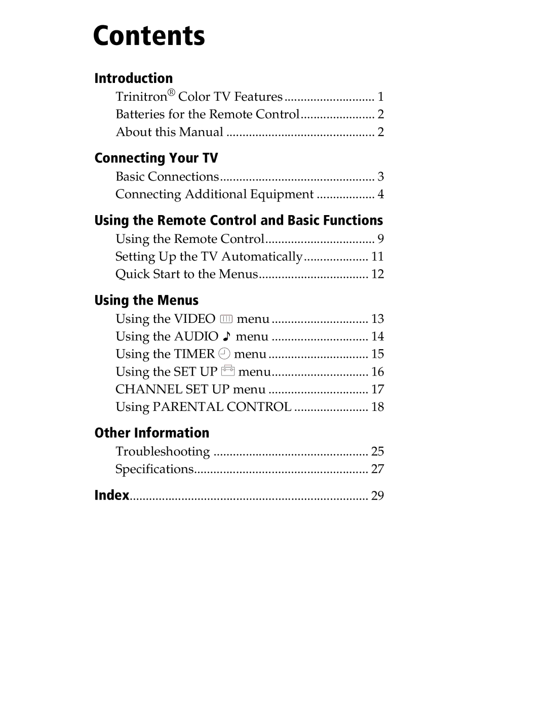 Sony KV-21SE43C, KV-20S90 service manual Contents 