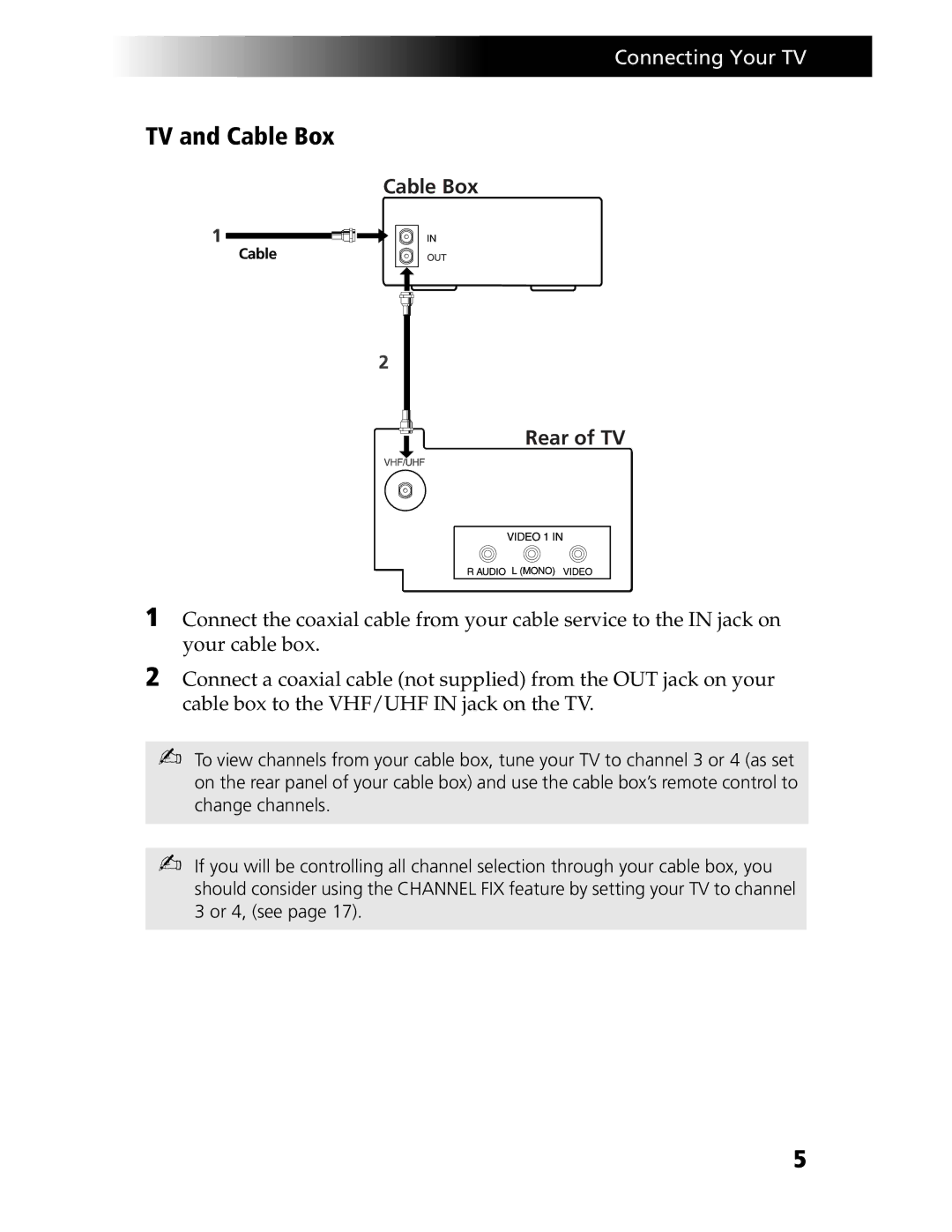 Sony KV-21SE43C, KV-20S90 service manual TV and Cable Box, Cable Box Rear of TV 