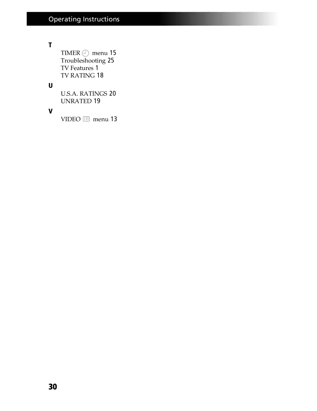 Sony KV-20S90, KV-21SE43C service manual TV Rating A. Ratings 20 Unrated 