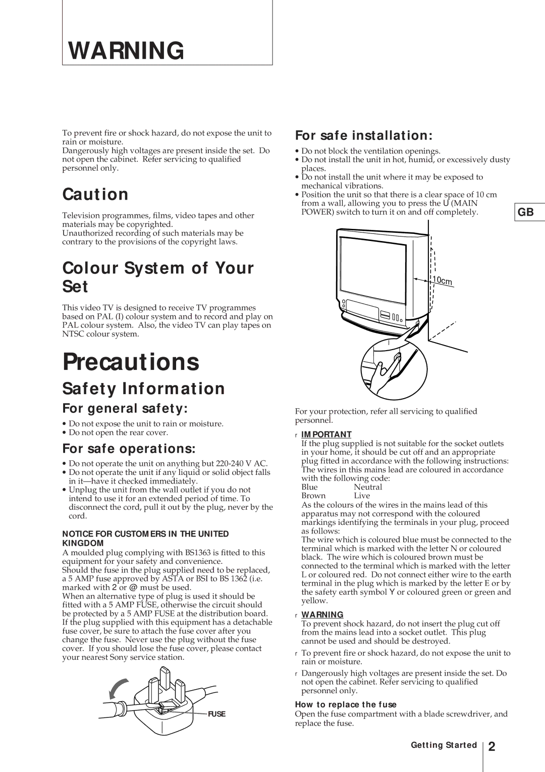 Sony KV-21V4U operating instructions Precautions, Colour System of Your Set, Safety Information 