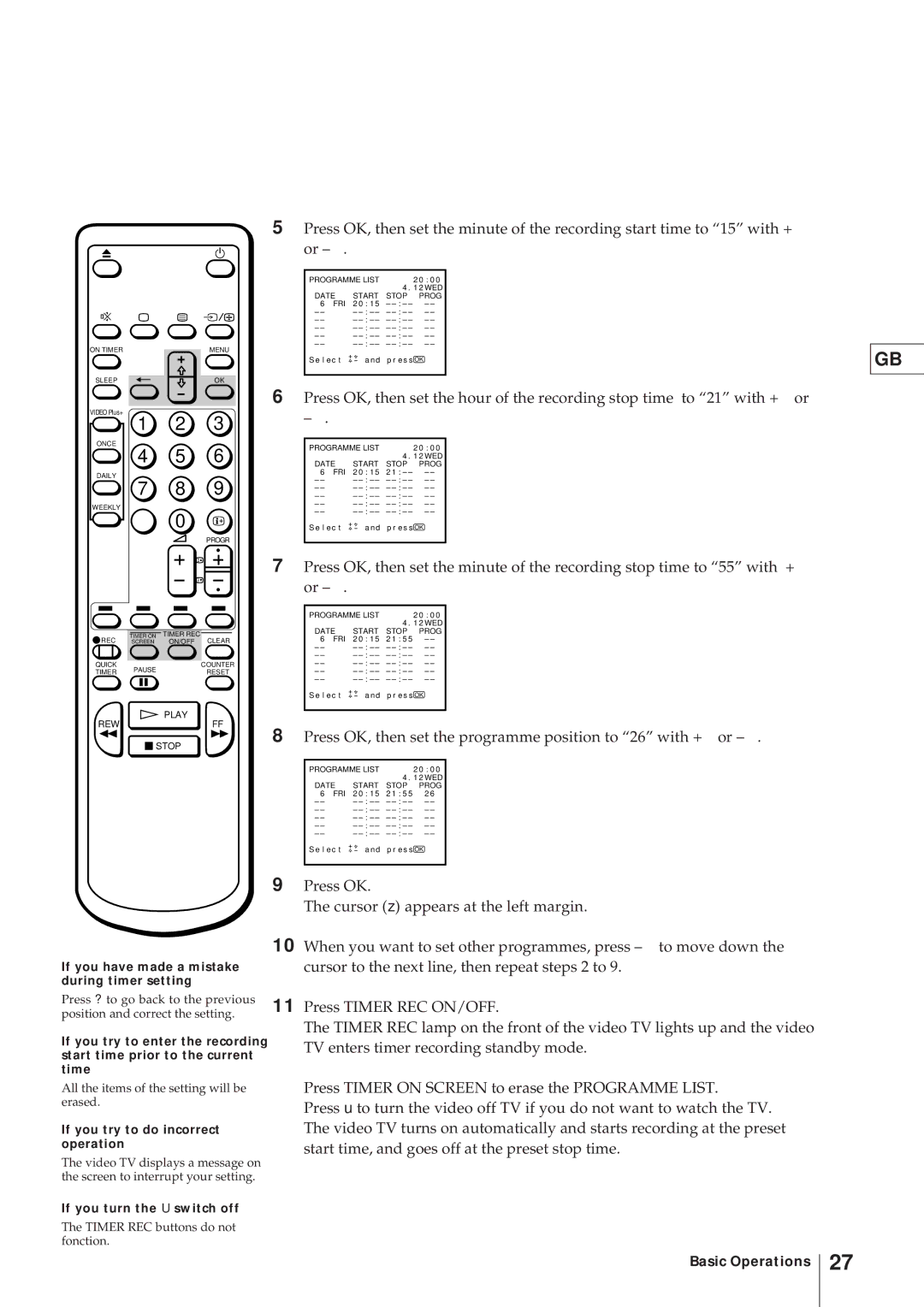 Sony KV-21V4U operating instructions When you want to set other programmes, press to move down 