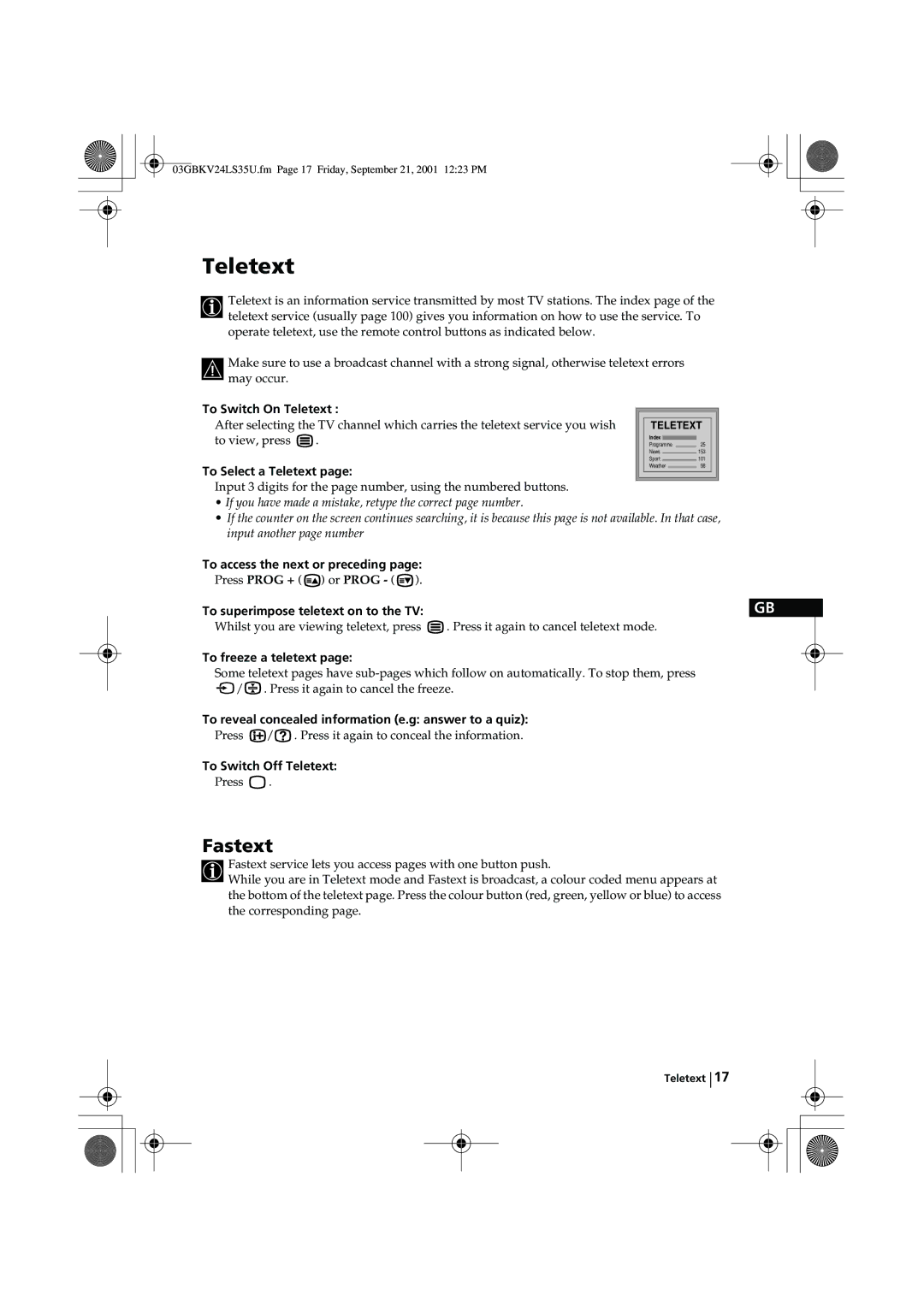 Sony KV-24LS35U instruction manual Teletext 