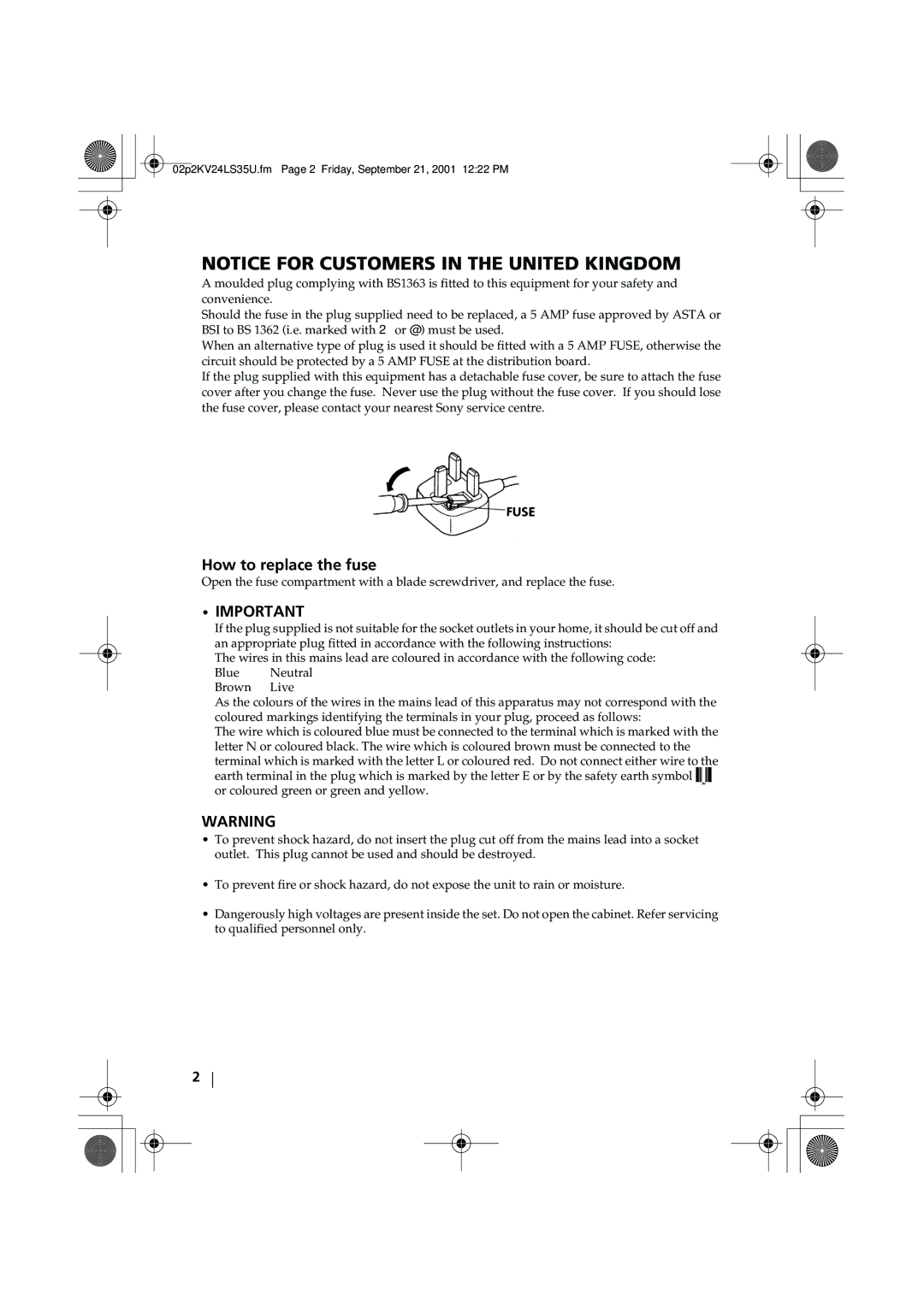 Sony KV-24LS35U instruction manual How to replace the fuse 