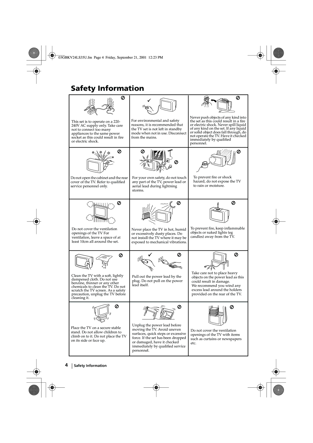 Sony KV-24LS35U instruction manual Safety Information 