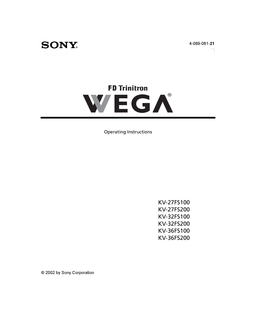 Sony KV-27FS100 manual Operating Instructions 