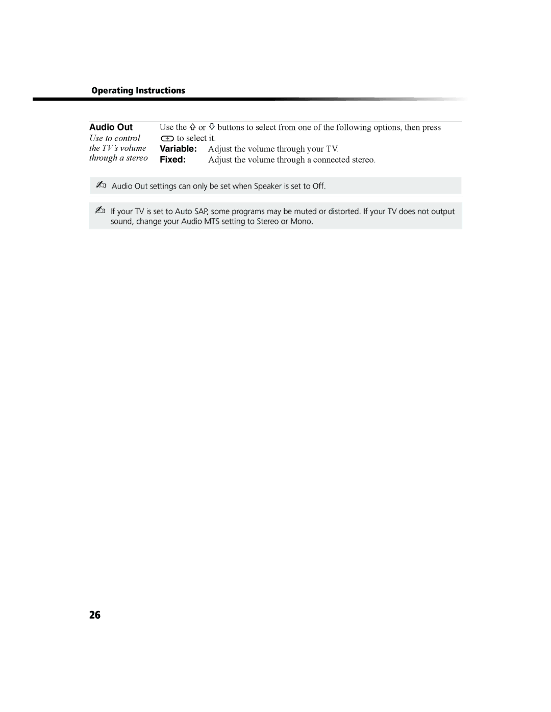 Sony KV-27FS100 manual Operating Instructions Audio Out 