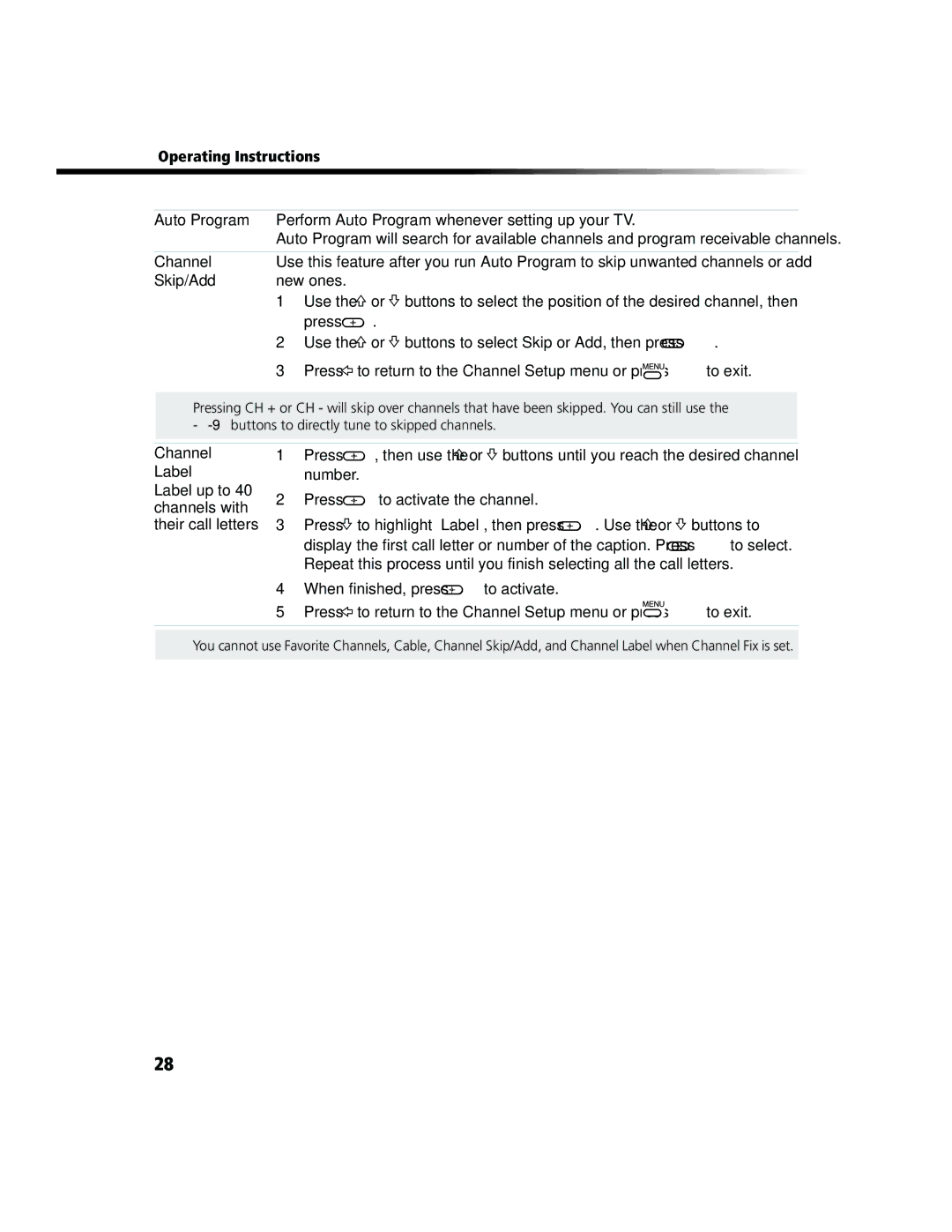 Sony KV-27FS100 manual Operating Instructions Auto Program, Channel, Skip/Add, Label 