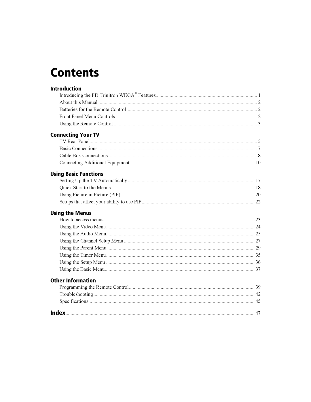 Sony KV-27FS100 manual Contents 