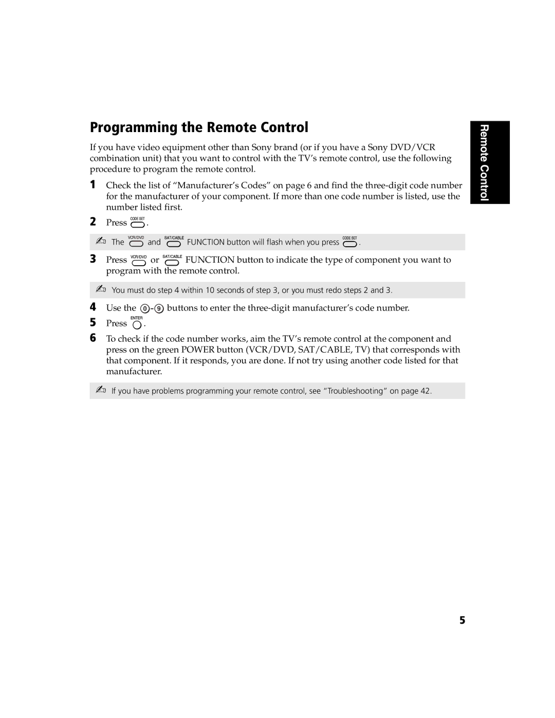 Sony KV-27FS120 operating instructions Programming the Remote Control 