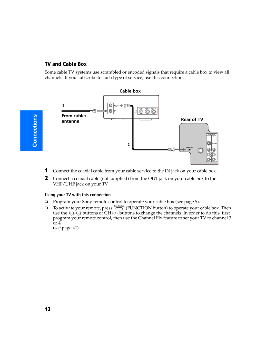 Sony KV 27FS320 manual TV and Cable Box, Cable box, From cable/ antenna 