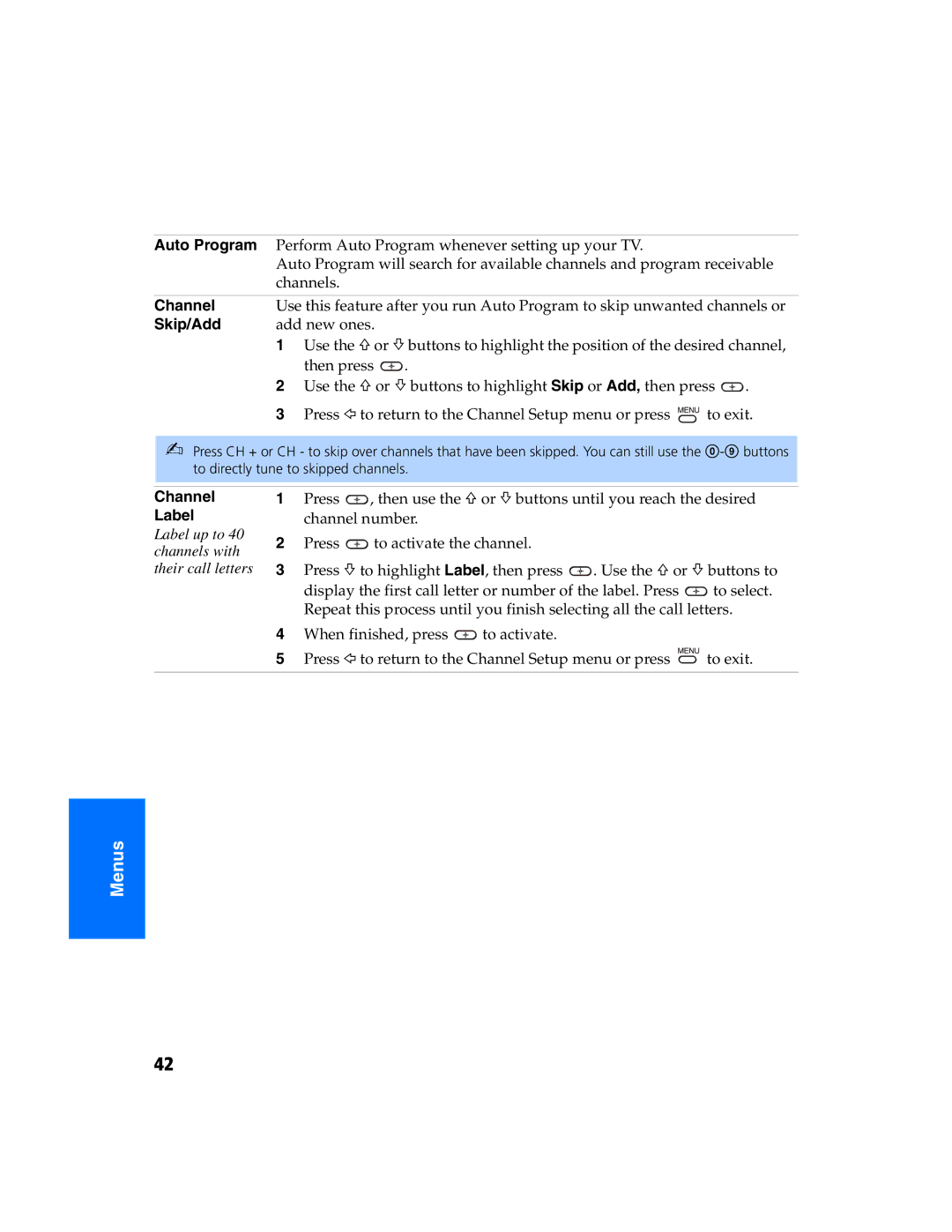Sony KV 27FS320 manual Auto Program, Skip/Add, Channel Label 