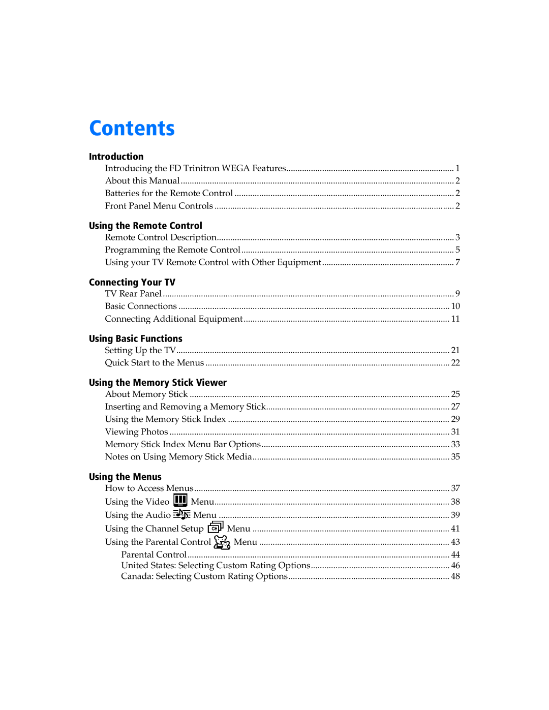 Sony KV 27FS320 manual Contents 