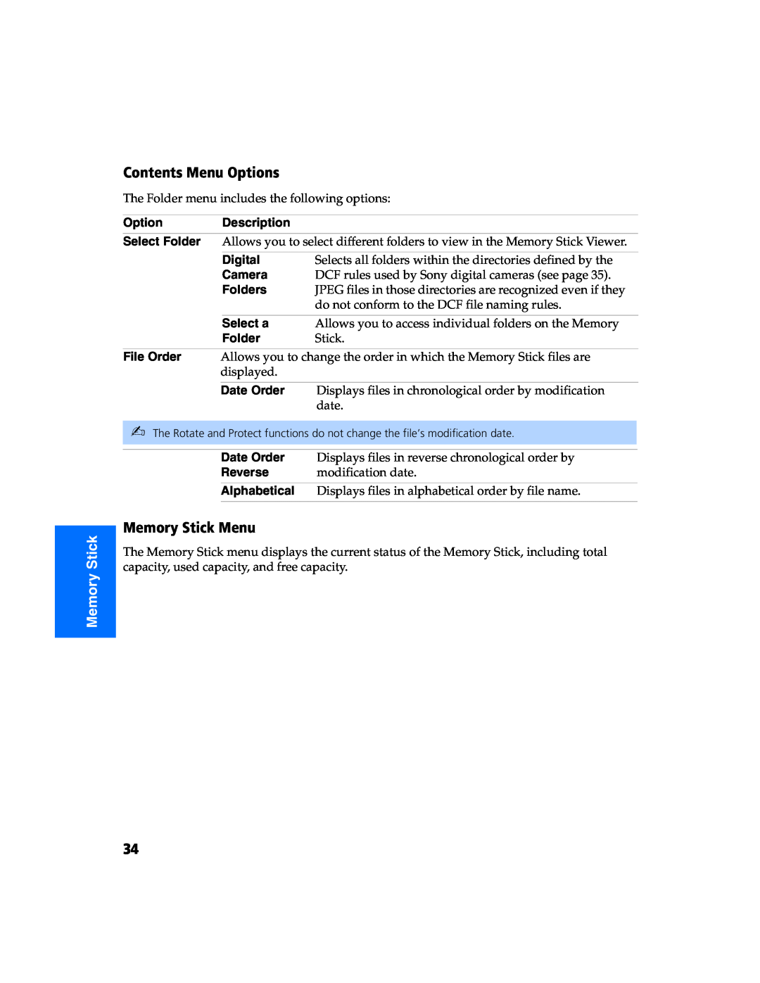 Sony KV 27FS320 manual Contents Menu Options, Memory Stick Menu 