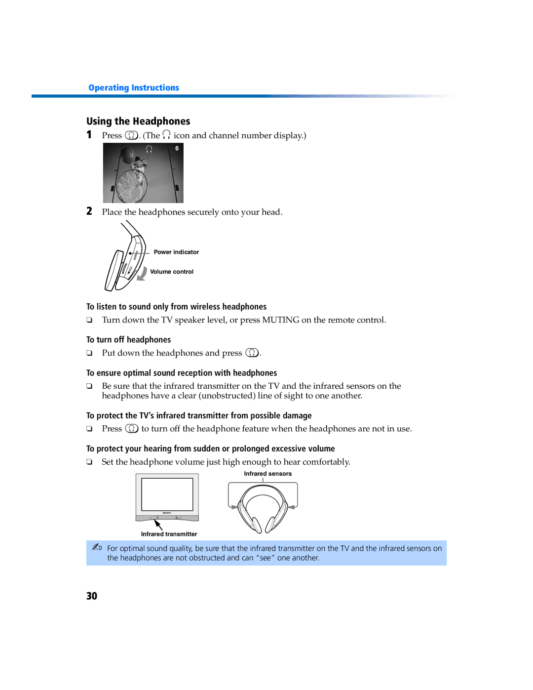 Sony KV 27FV300 manual Using the Headphones, To listen to sound only from wireless headphones, To turn off headphones 