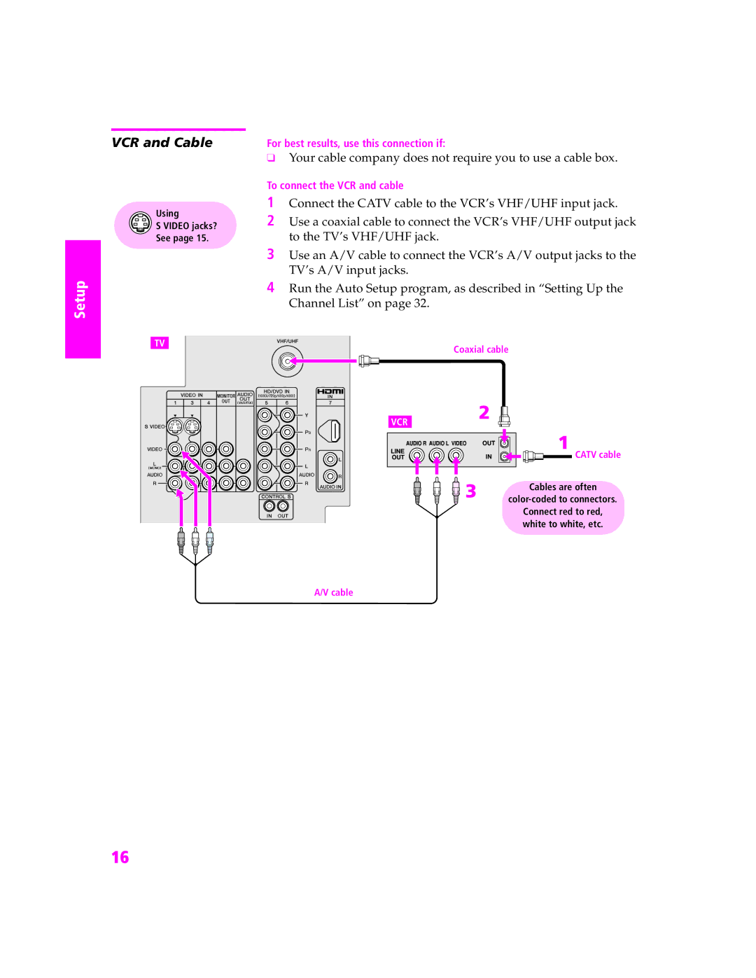 Sony KV-27HS420 manual VCR and Cable, Your cable company does not require you to use a cable box 