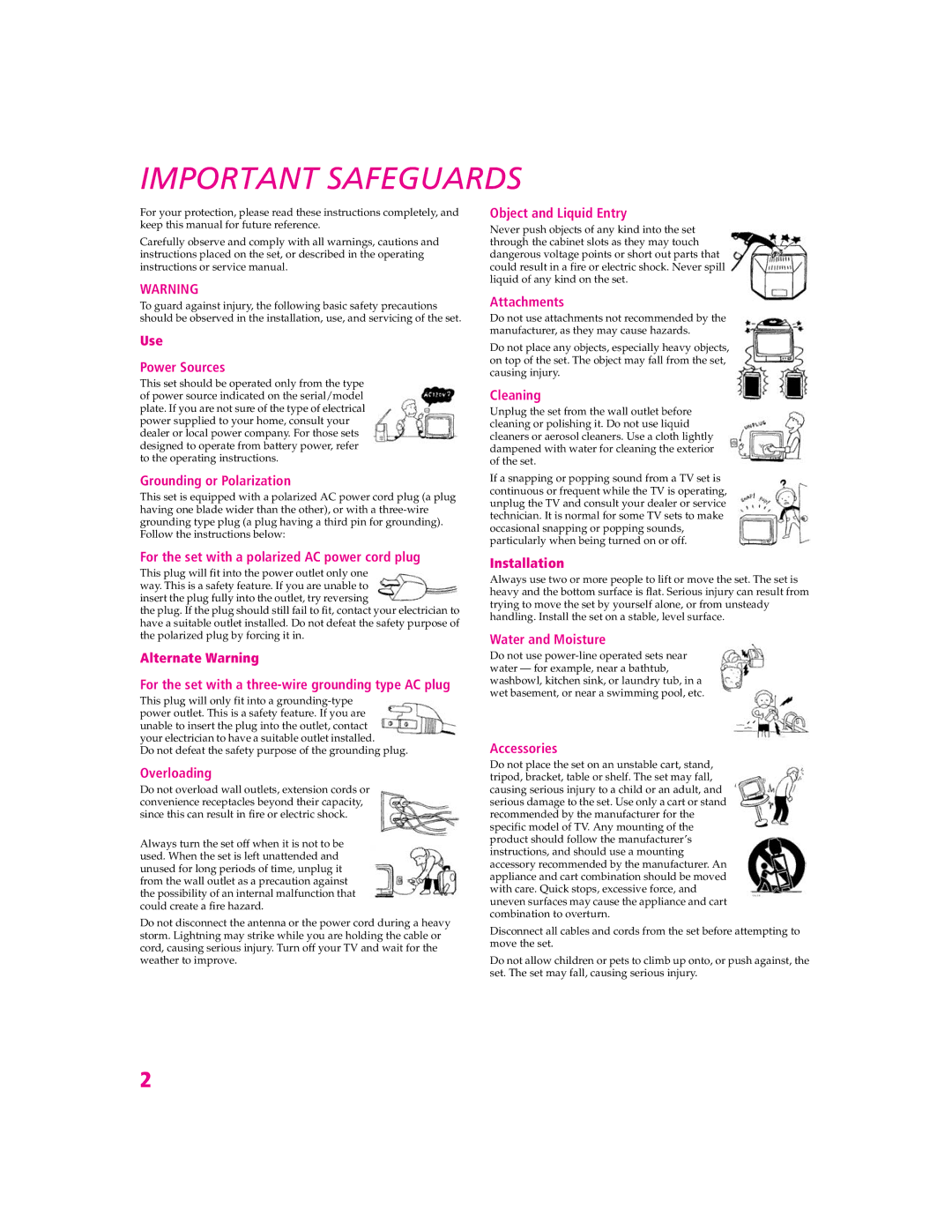 Sony KV-27HS420 manual Important Safeguards 