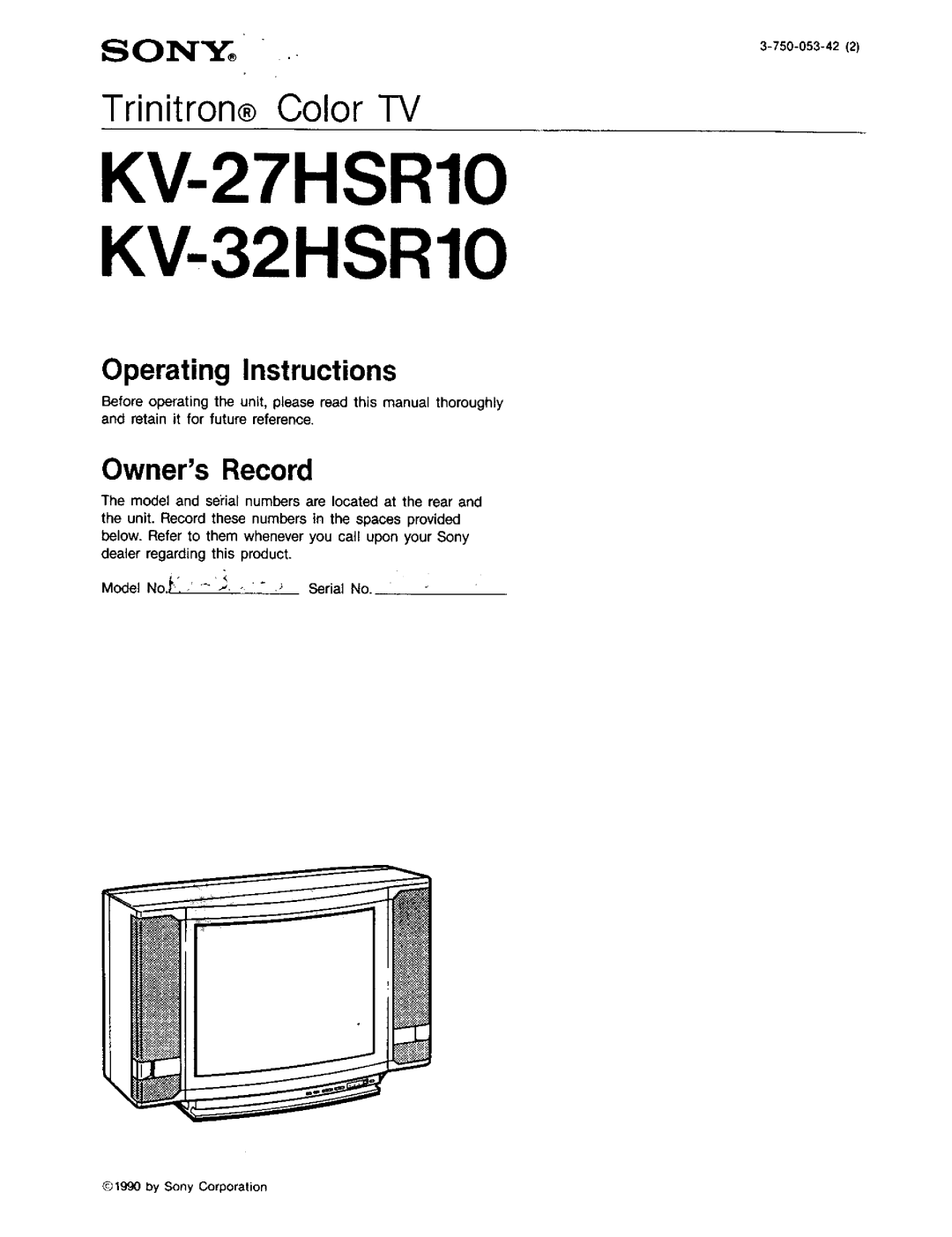 Sony KV-32HSR10 manual KV-27HSR10 