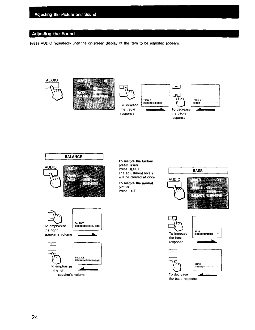 Sony KV-27HSR10, KV-32HSR10 manual Balance, Audio, Reset, Exit 