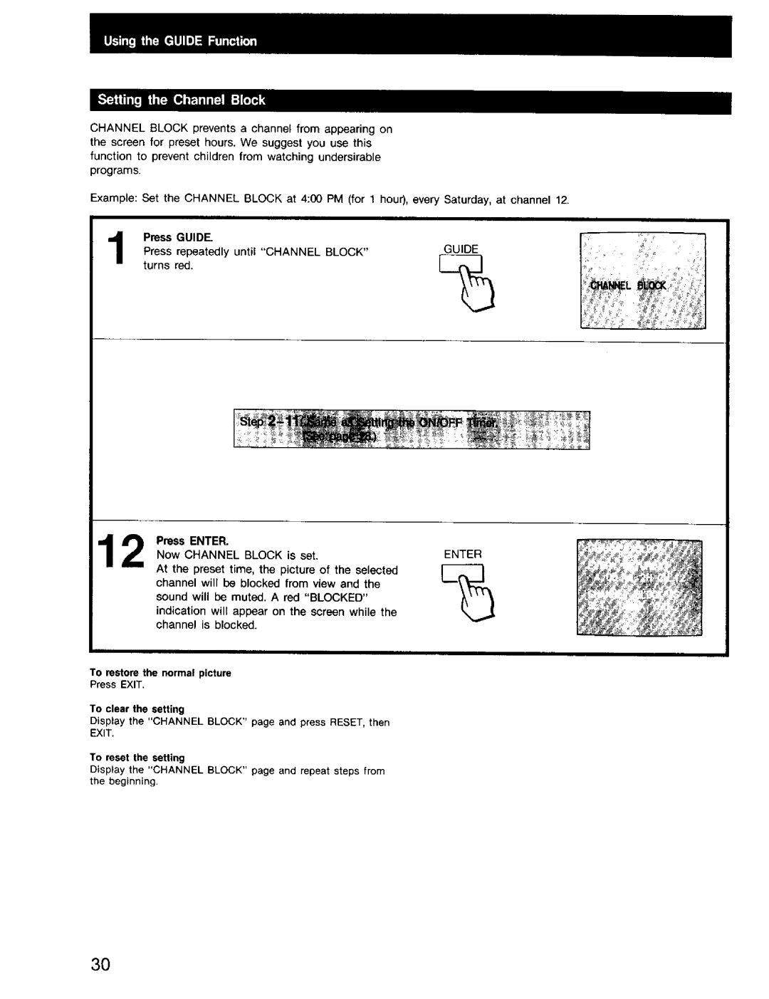 Sony KV-27HSR10, KV-32HSR10 manual To restore the normal picture, To clear the setting 