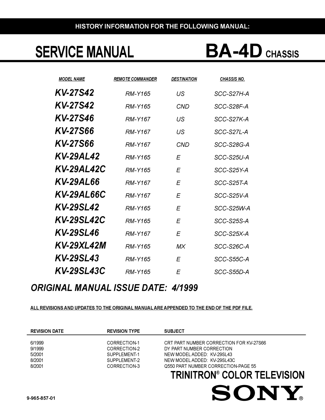 Sony KV-27S42 service manual BA-4DCHASSIS 