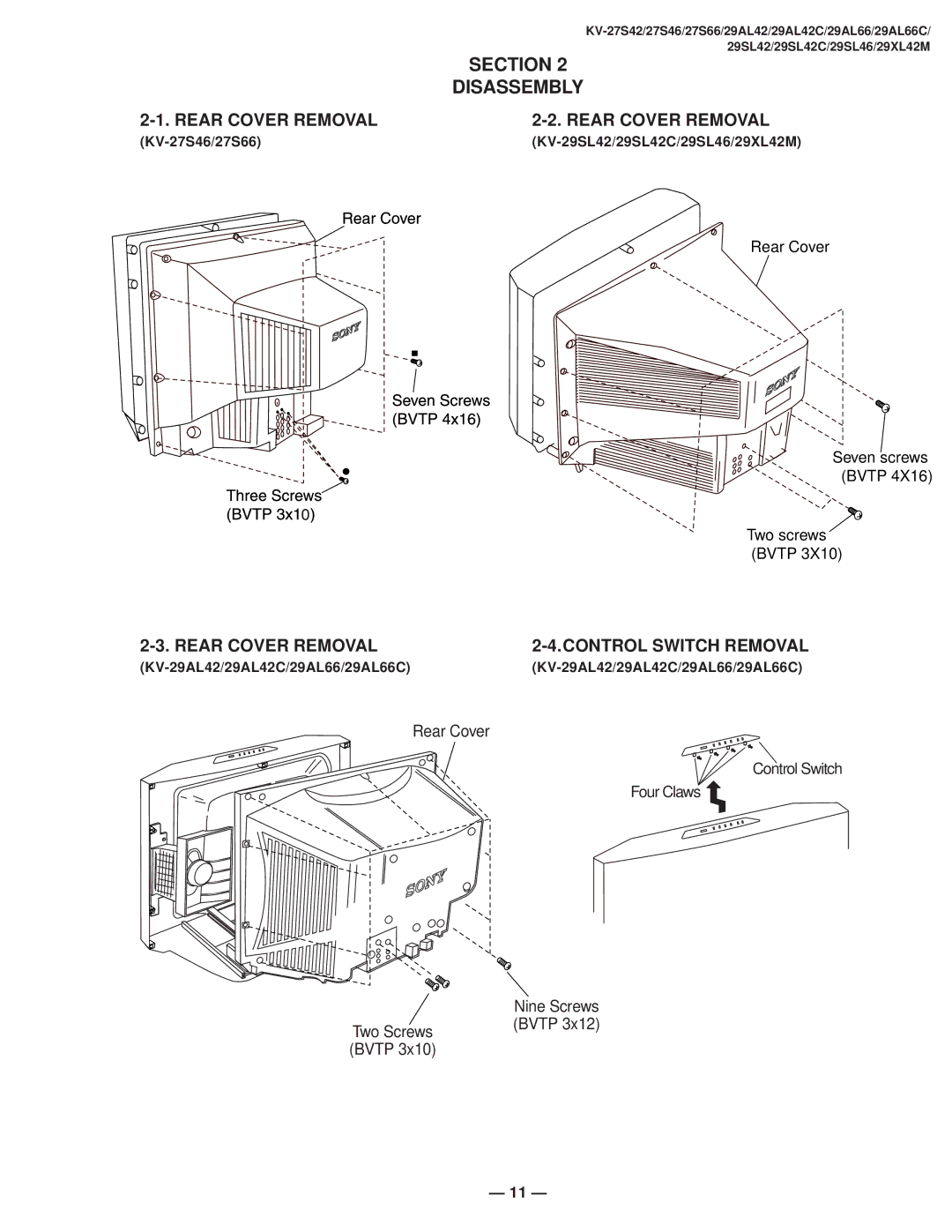 Sony KV-27S42 service manual Section, Disassembly, Rear Cover Removal 