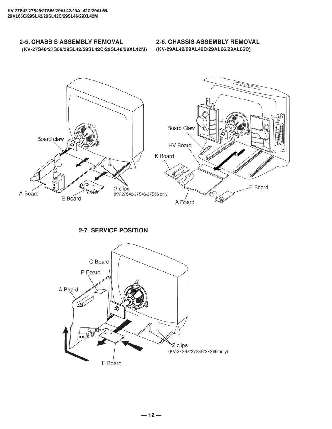 Sony KV-27S42 service manual Chassis Assembly Removal, Service Position 