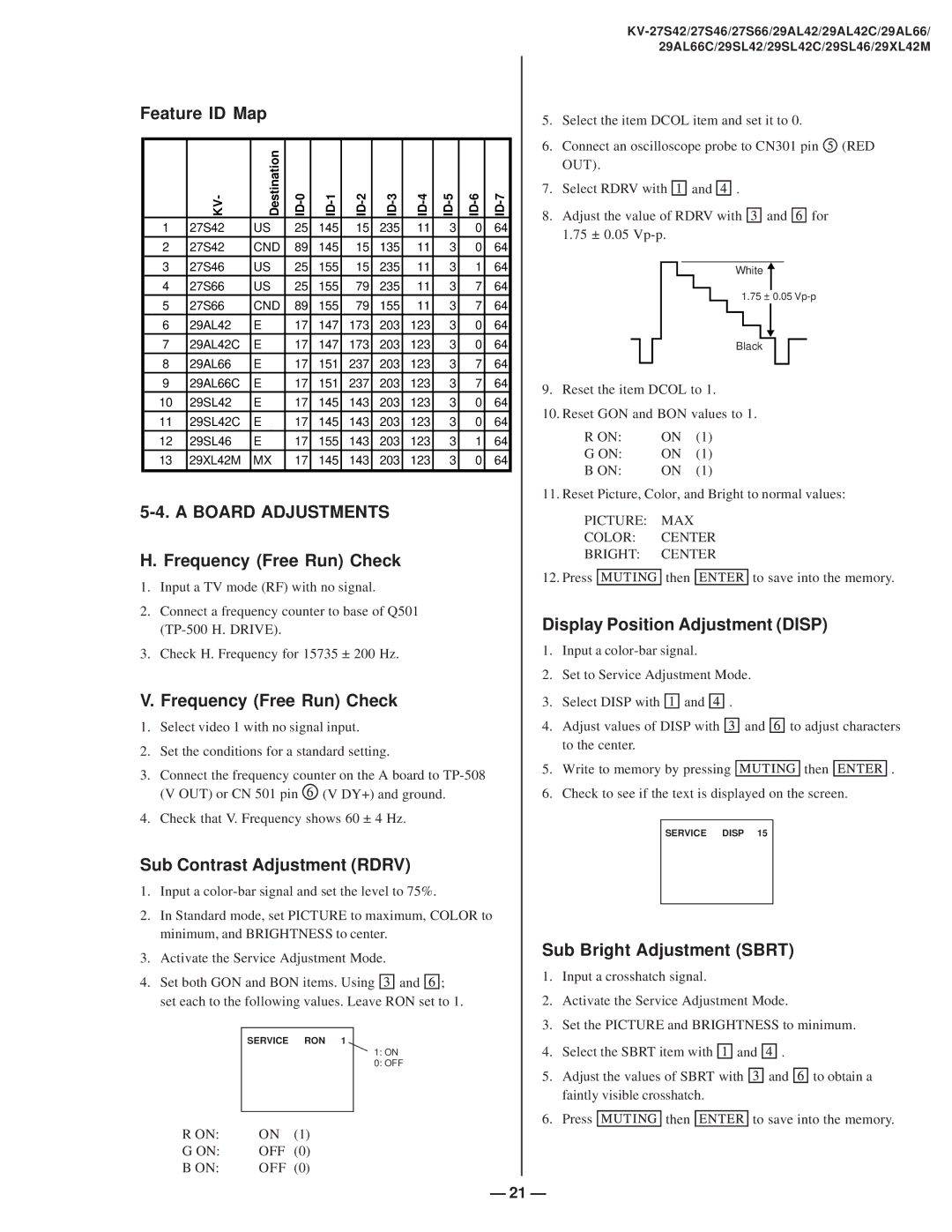 Sony KV-27S42 service manual Board Adjustments 