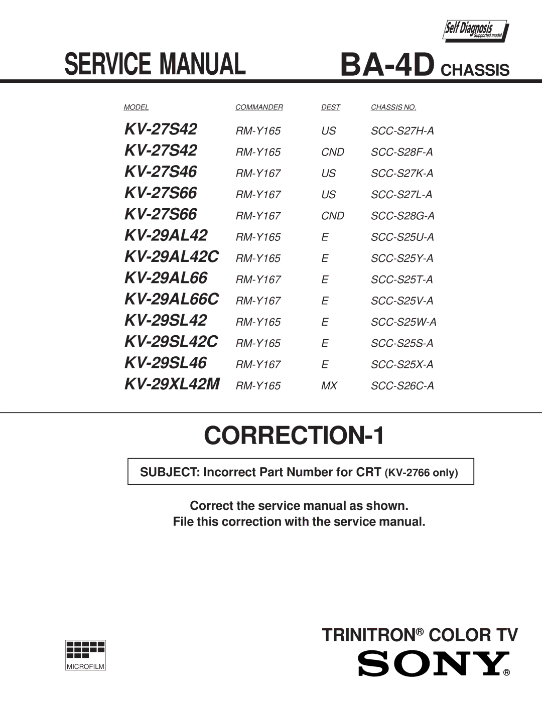 Sony KV-27S42 service manual CORRECTION-1 