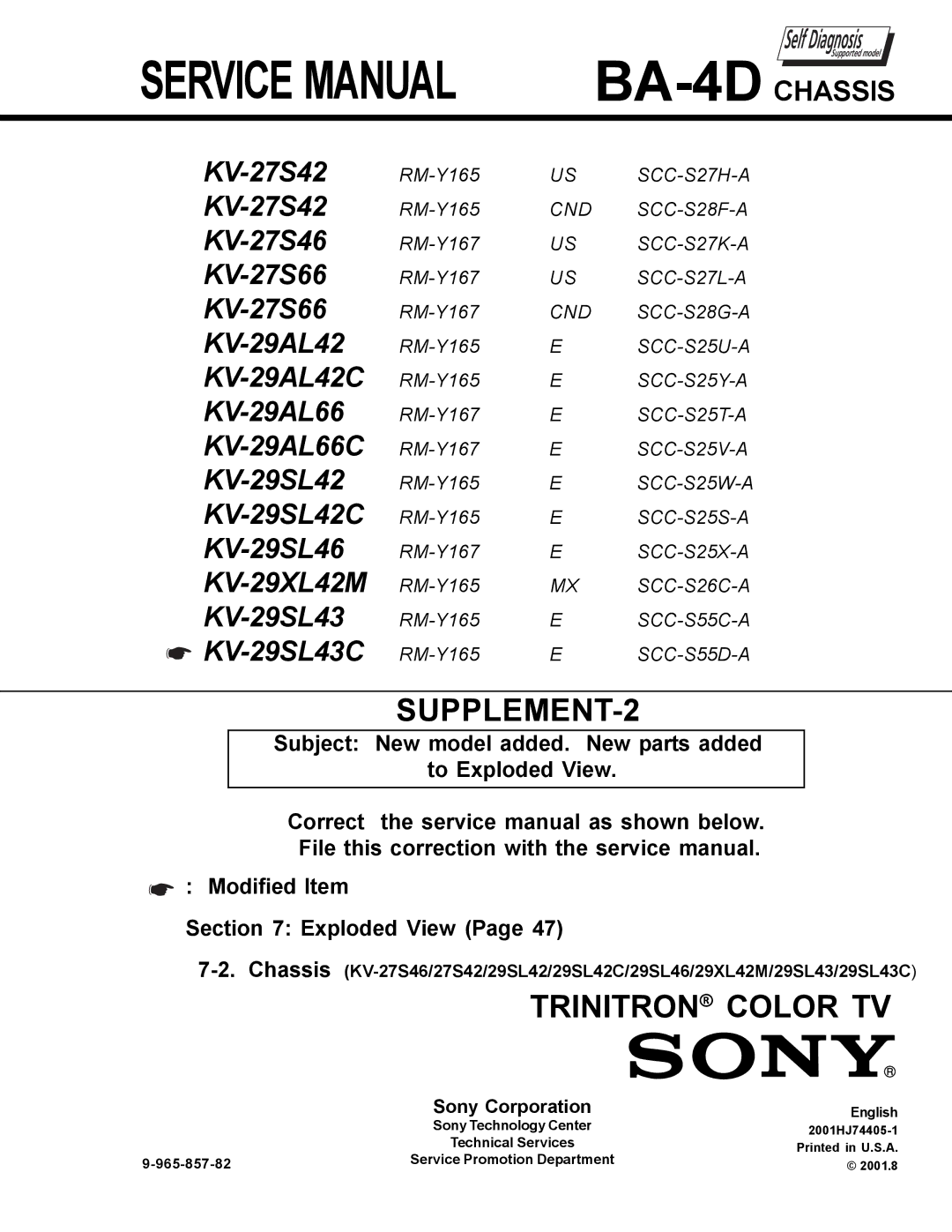 Sony KV-27S42 service manual SUPPLEMENT-2 