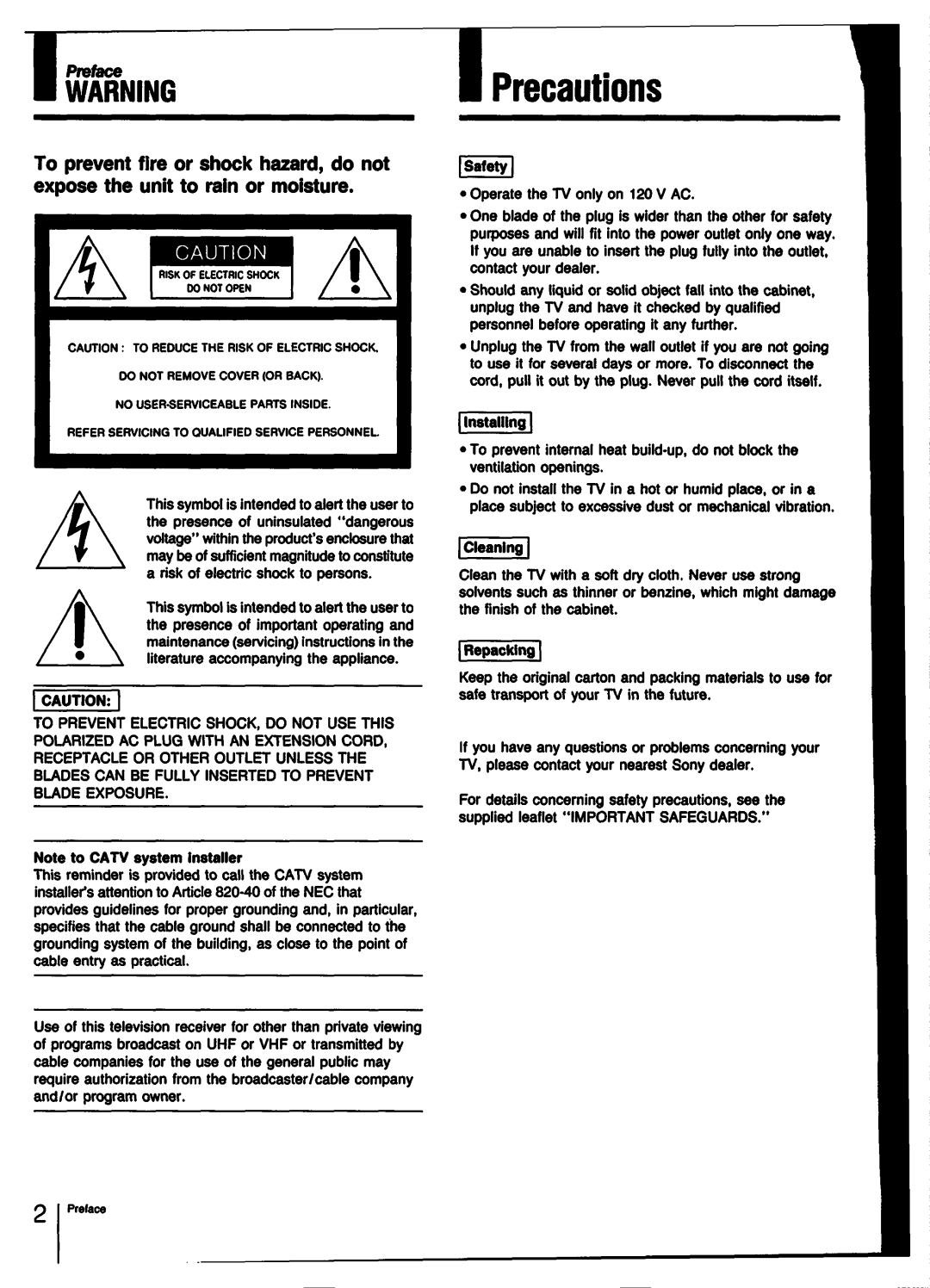 Sony KV-27TS27, KV-27TW76, KV-27TW75, KV-27TS35, KV-27TS31, KV-32TS20, KV-32TW75, KV-32TW76, KV-32TS35 manual 