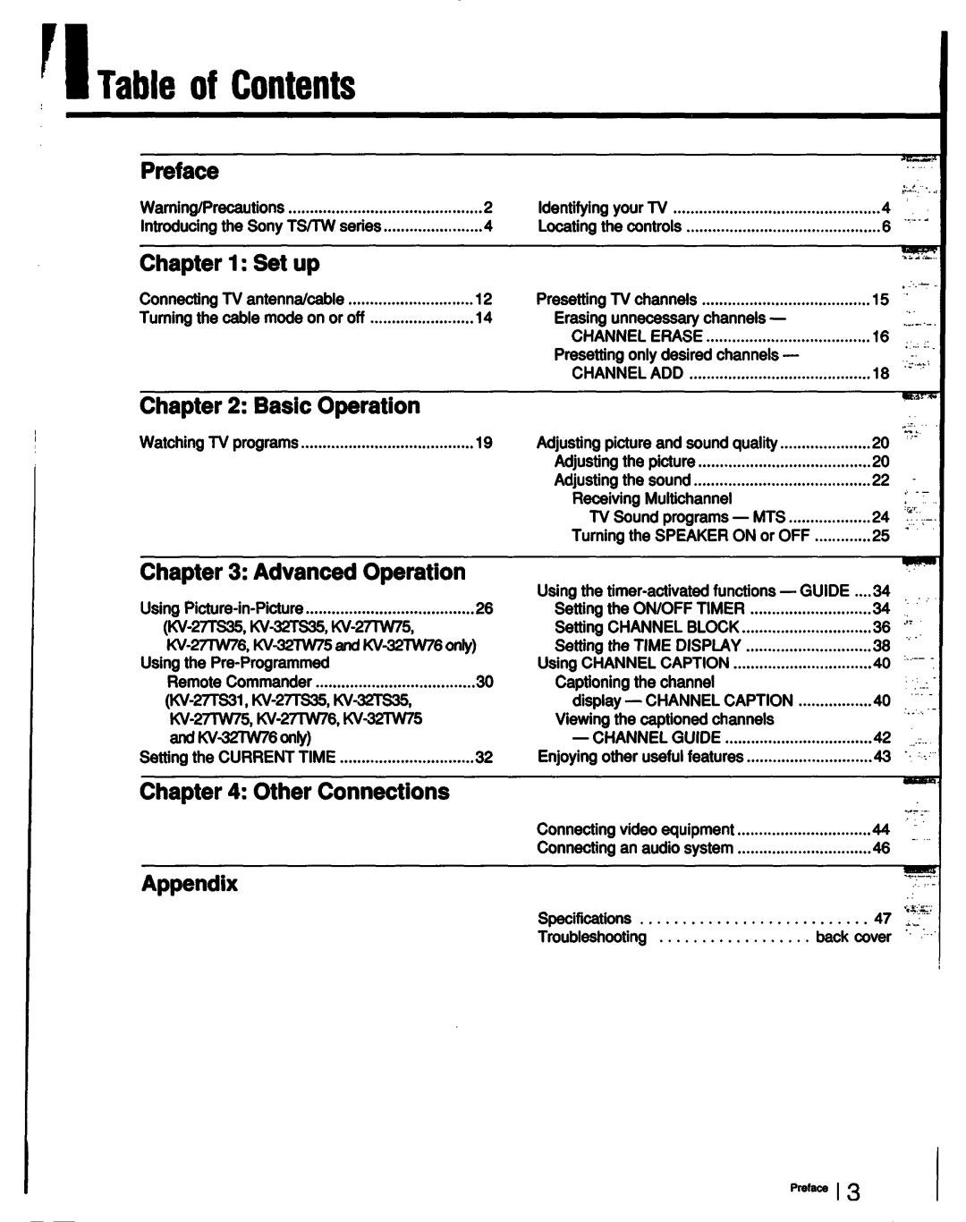 Sony KV-27TS35, KV-27TW76, KV-27TW75, KV-27TS27, KV-27TS31, KV-32TS20, KV-32TW75, KV-32TW76, KV-32TS35 manual 