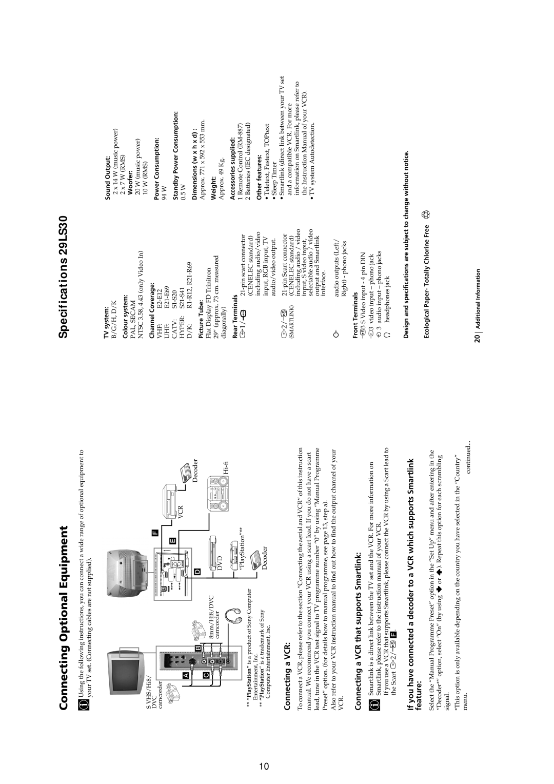 Sony KV-29LS30E service manual Connecting Optional Equipment 