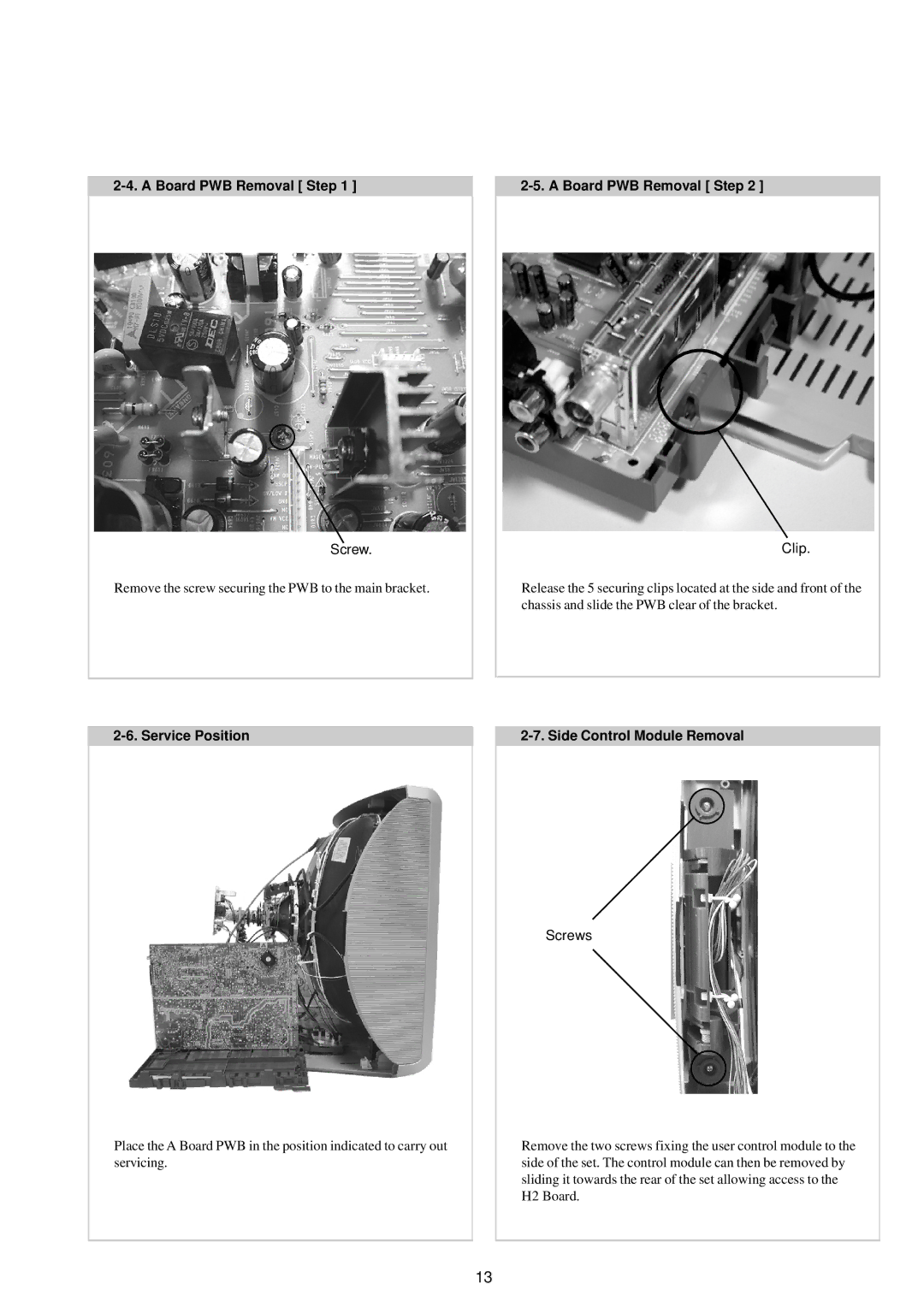 Sony KV-29LS30E service manual Board PWB Removal Step, Service Position Side Control Module Removal 