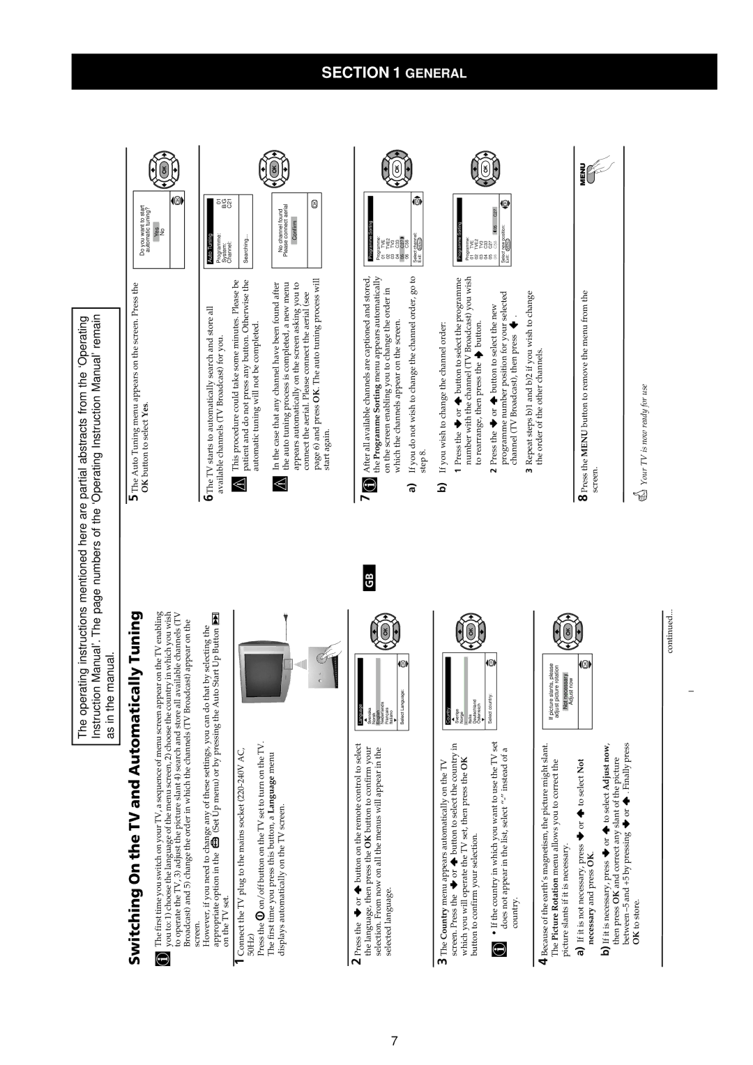 Sony KV-29LS30E service manual Switching On the TV and Automatically Tuning 