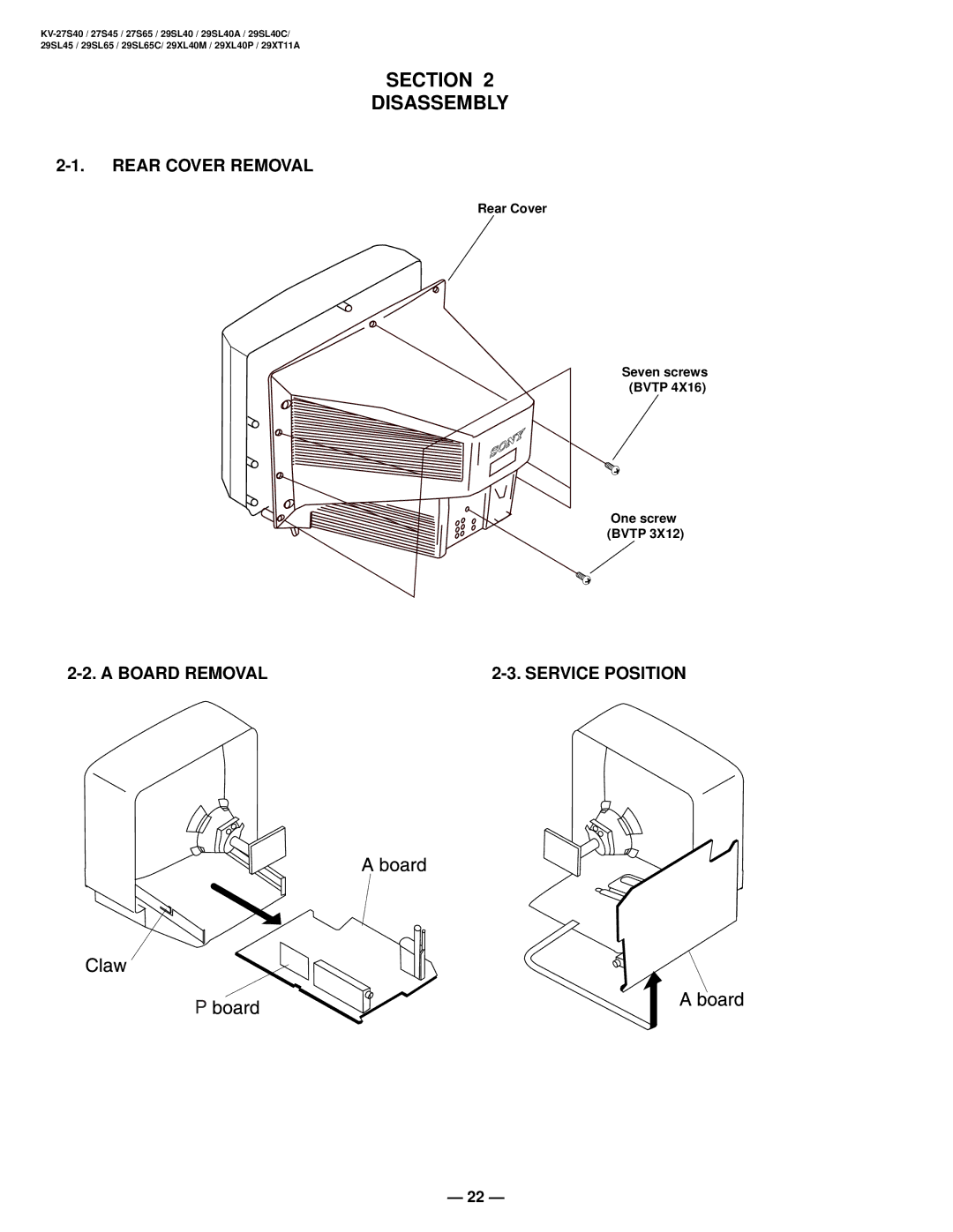 Sony KV-27S65, KV-29SL40C, KV-29SL65C, KV-29XL40M, KV-29SL40A, KV-29XL40P, KV-29SL45, KV-29XT11A, KV-27S45 Section Disassembly 