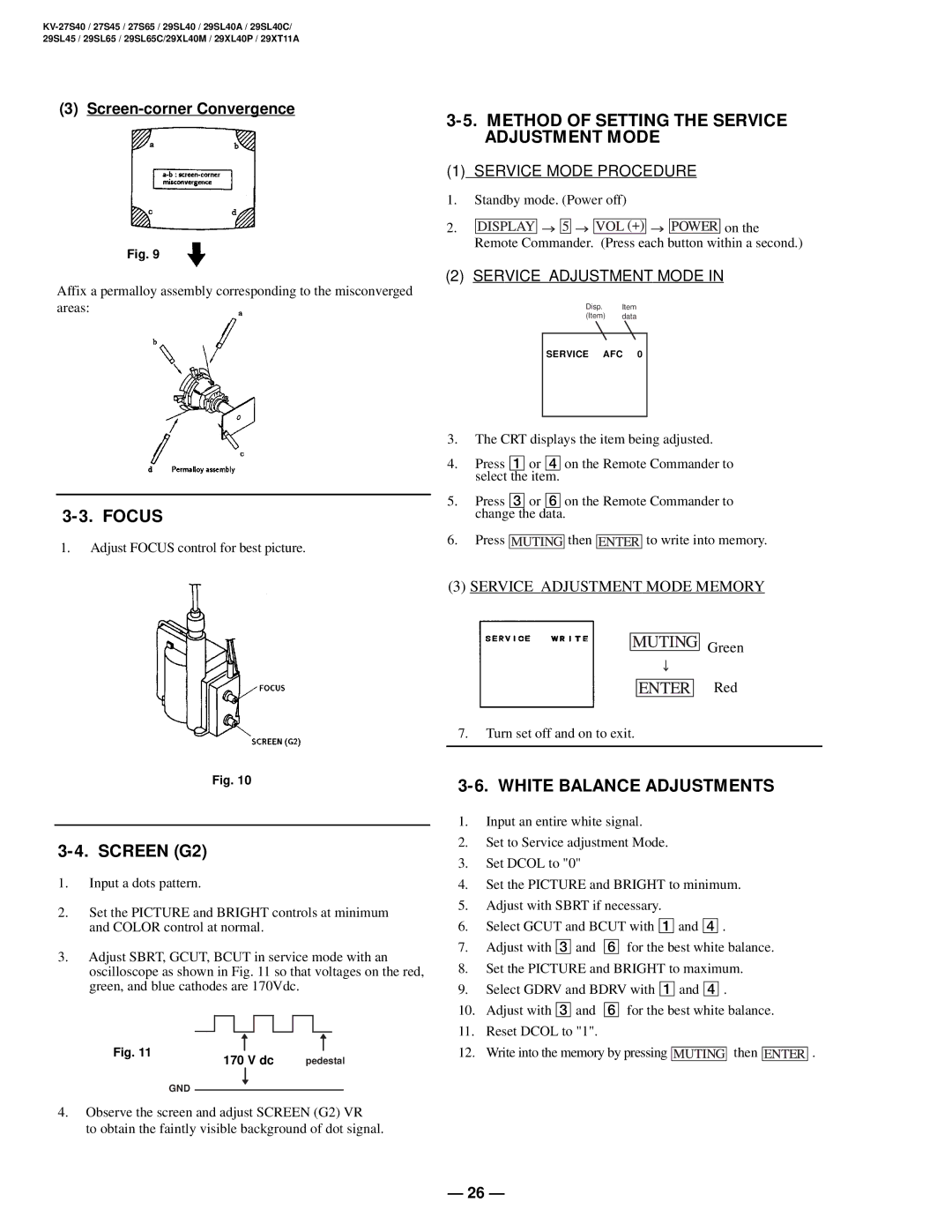 Sony KV-29SL65C, KV-29SL40C, KV-29XL40M, KV-29SL40A, KV-29XL40P, KV-29SL45 Method of Setting the Service Adjustment Mode 