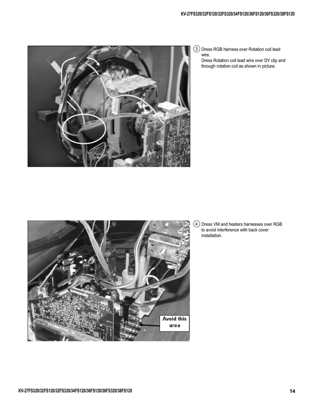 Sony KV-34FS120, KV-32FS320, KV-27FS320, KV-36FS320, KV-38FS120 service manual Dress RGB harness over Rotation coil lead wire 