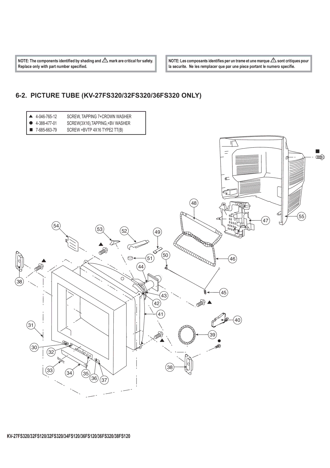 Sony KV-34FS120, KV-32FS320, KV-36FS320, KV-38FS120 service manual Picture Tube KV-27FS320/32FS320/36FS320 only 