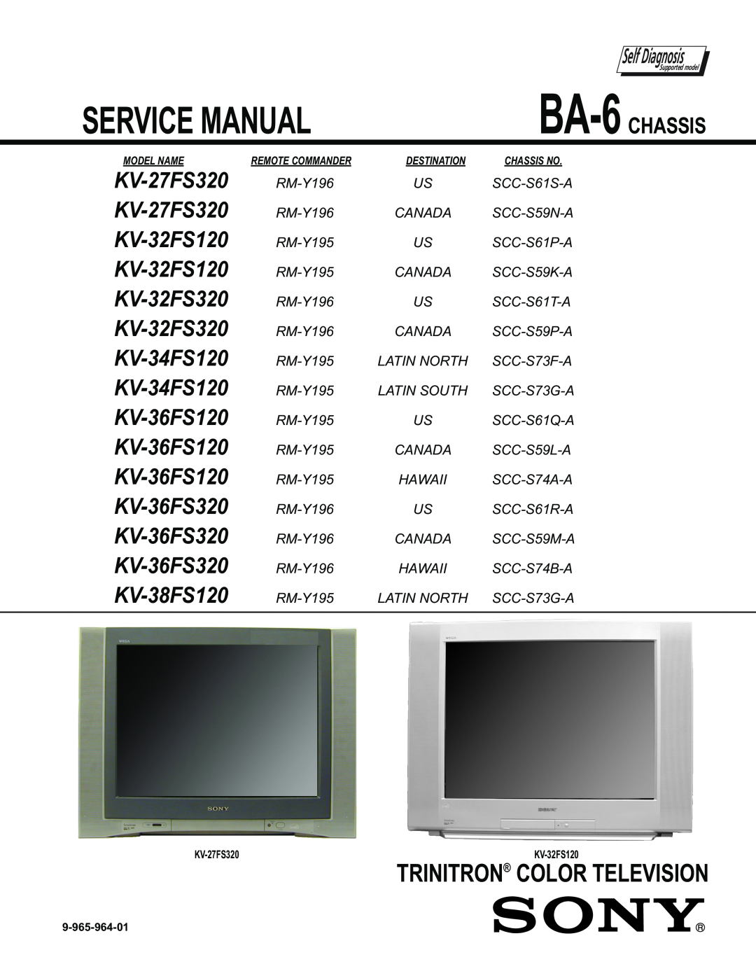 Sony KV-27FS320, KV-32FS320 service manual Service Manual, Trinitron Color Television, Self Diagnosis, BA-6 CHASSIS 