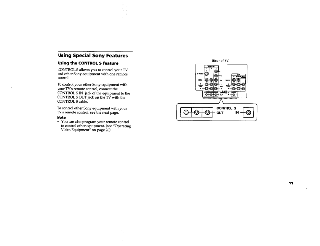 Sony KV-32FV1, KV-36FV1 manual Using Special Sony Features, Using the Control S feature 