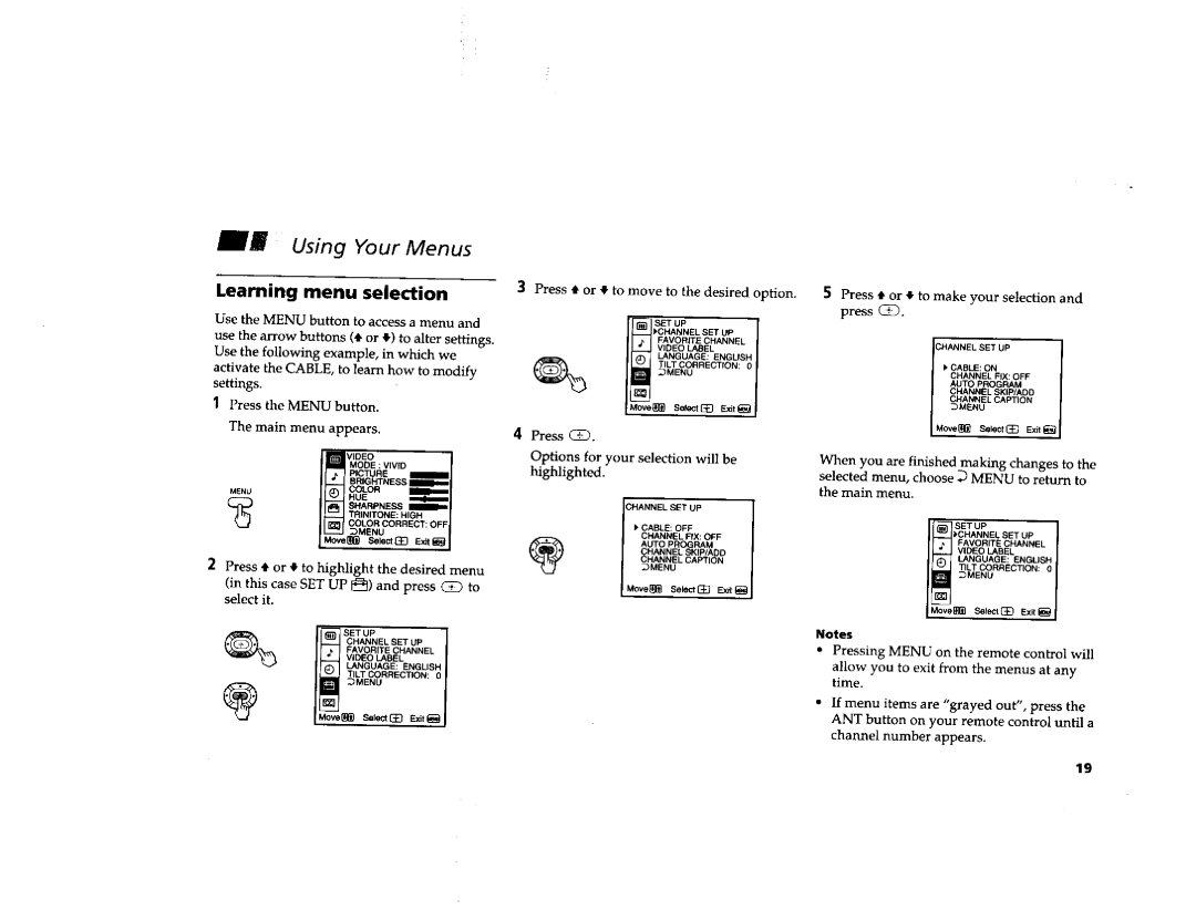 Sony KV-32FV1, KV-36FV1 manual Learning menu selection, Move Select133Et 