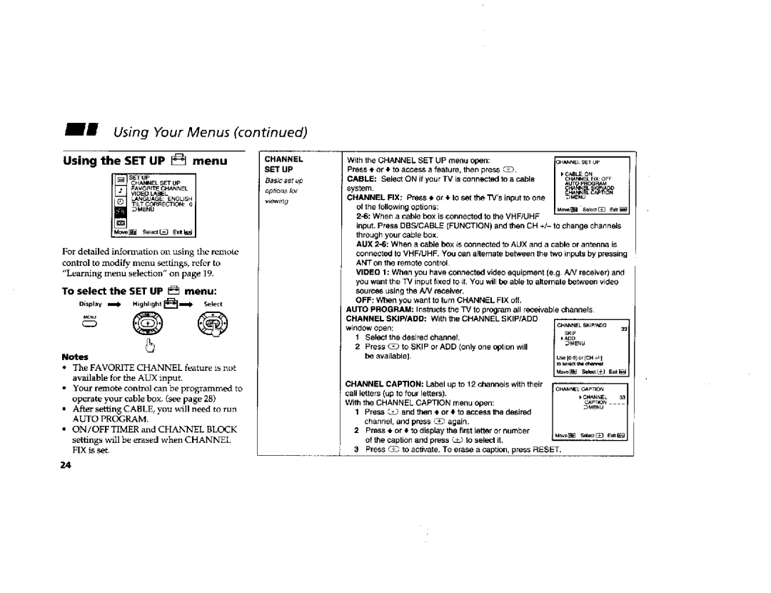 Sony KV-36FV1, KV-32FV1 manual Using the SET UP I menu, To select the SET UP menu, Cable, Channel FIX, Be available 