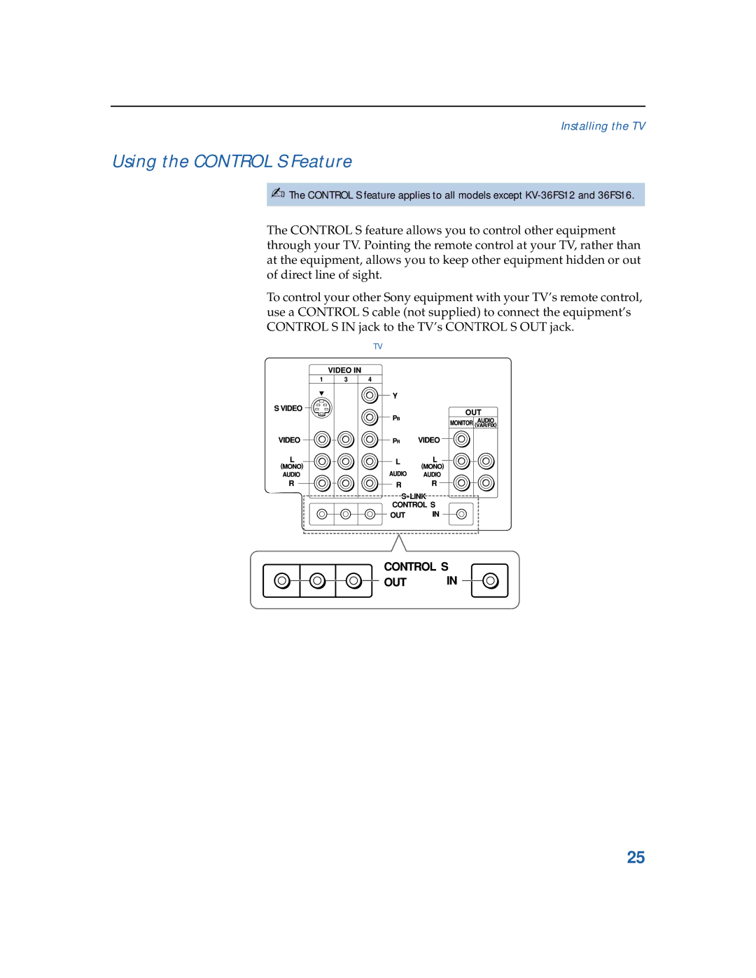 Sony KV-36FS12, KV-32FV26, KV-32FV16, KV-3 6FV26, KV-3 6FV16, KV-36FS16 manual Using the Control S Feature 