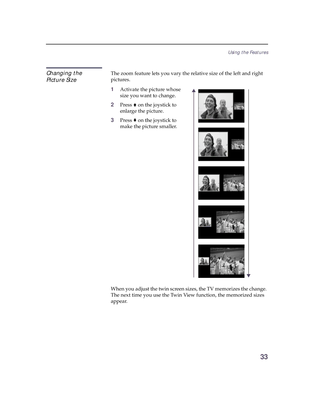 Sony KV 32HS20 operating instructions Changing the Picture Size 