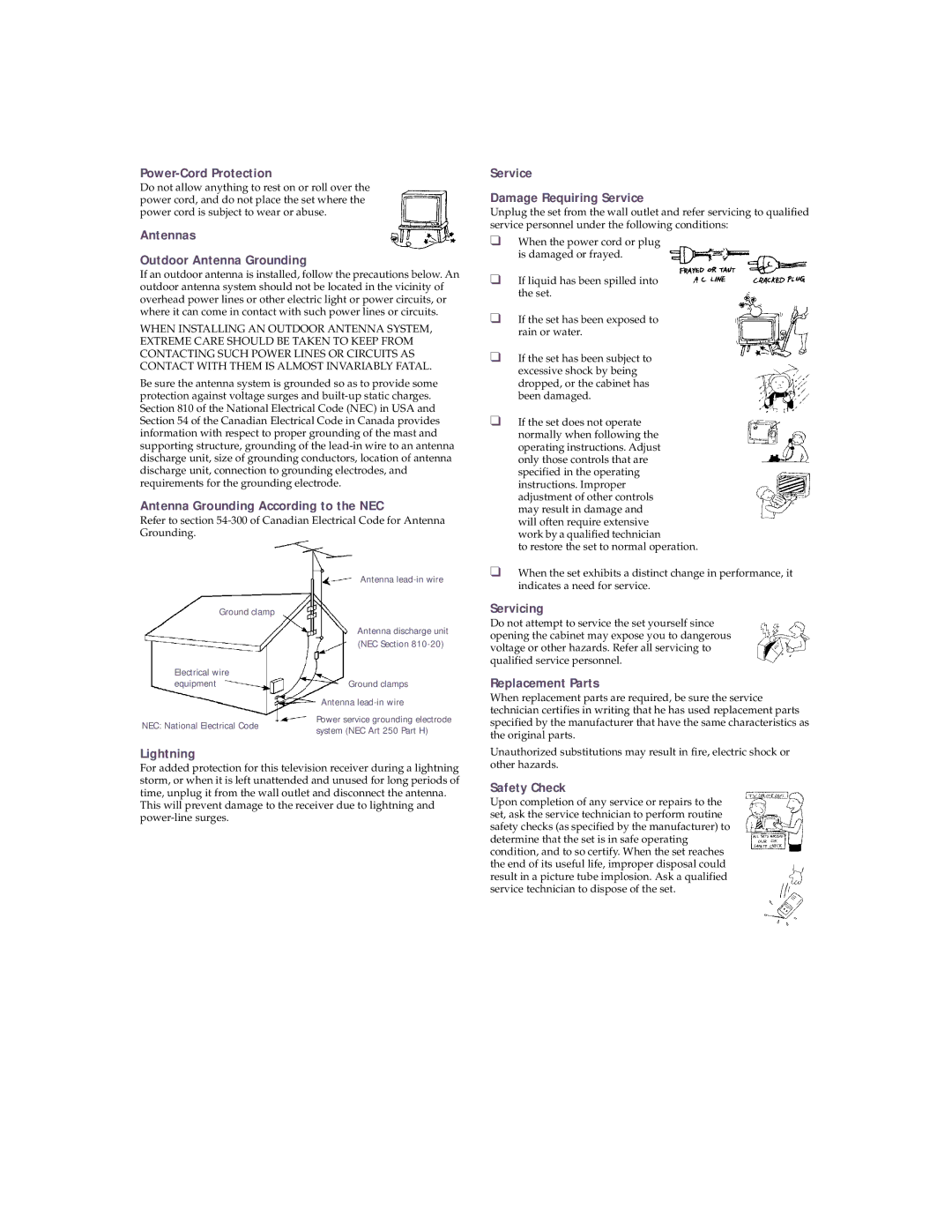 Sony KV 32HS20 Power-Cord Protection, Antennas Outdoor Antenna Grounding, Antenna Grounding According to the NEC 