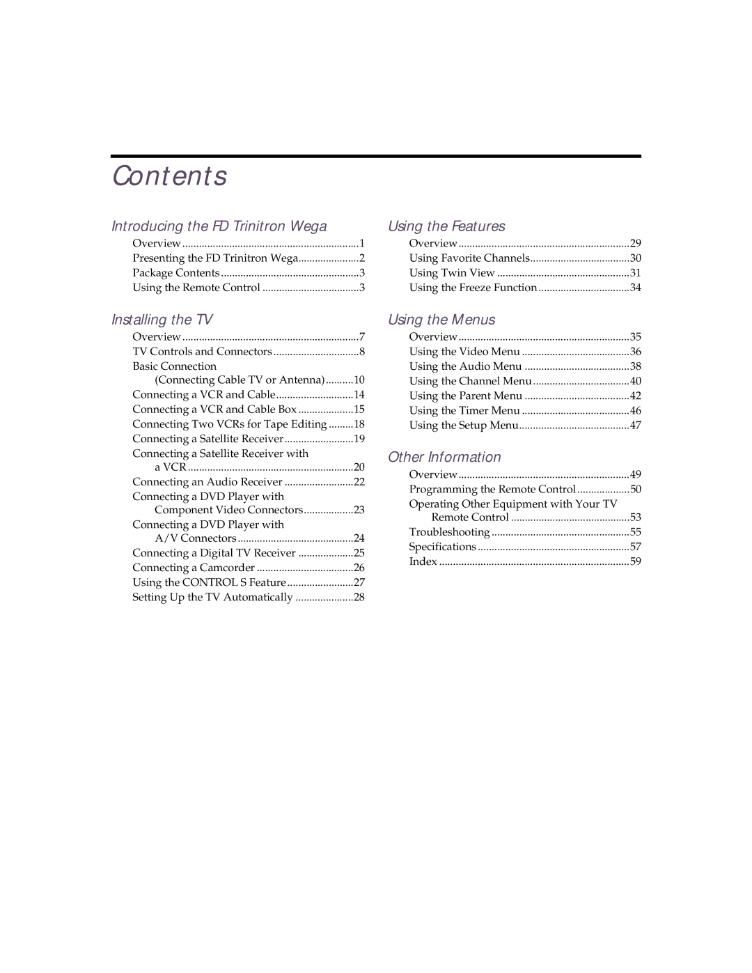 Sony KV 32HS20 operating instructions Contents 