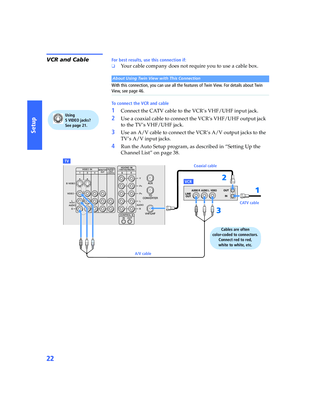 Sony KV-32HS500 manual VCR and Cable, Your cable company does not require you to use a cable box 