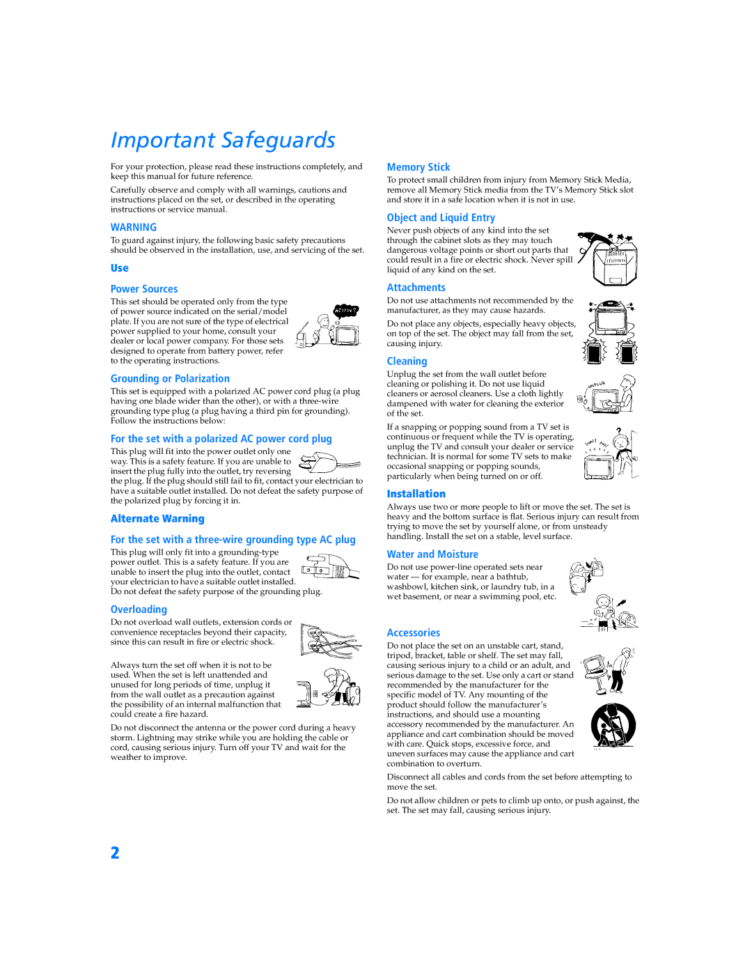 Sony KV-32HS500 manual Important Safeguards 