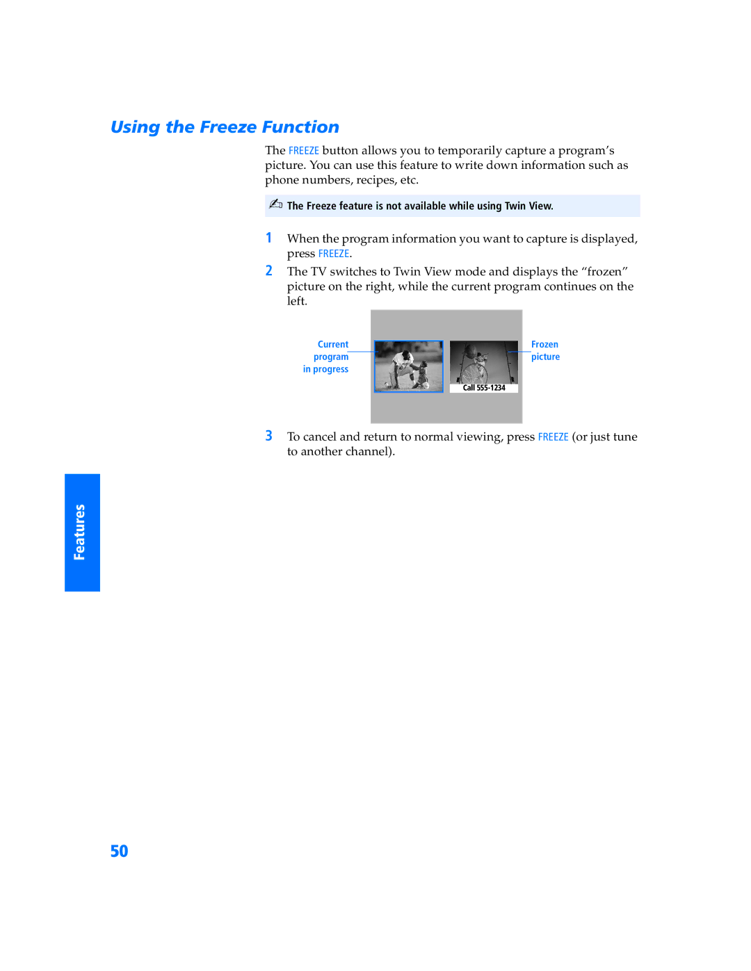 Sony KV-32HS500 manual Using the Freeze Function 