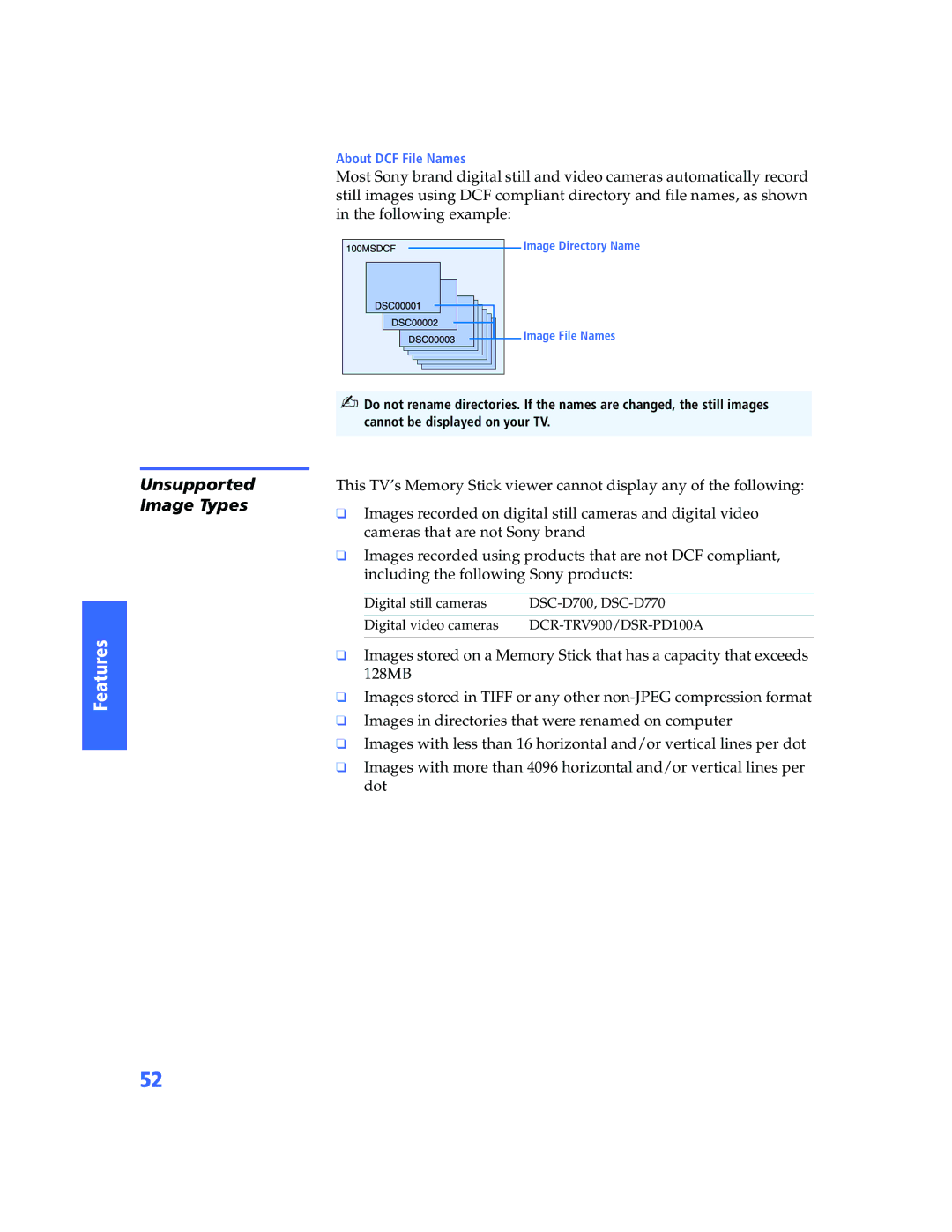 Sony KV-32HS500 manual Unsupported Image Types 